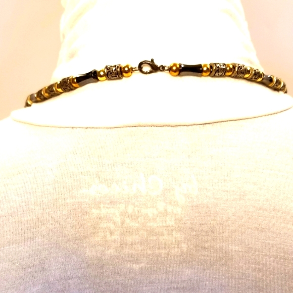 Pyrite Hematite Gold Polished Carved  Beads 28 Inch Long Vintage Opera Necklace! - Picture 2 of 7